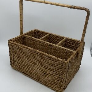 Utensil Holder Rattan‎ Paper Plates Forks Spoons Knives Camping Picnic EUC
